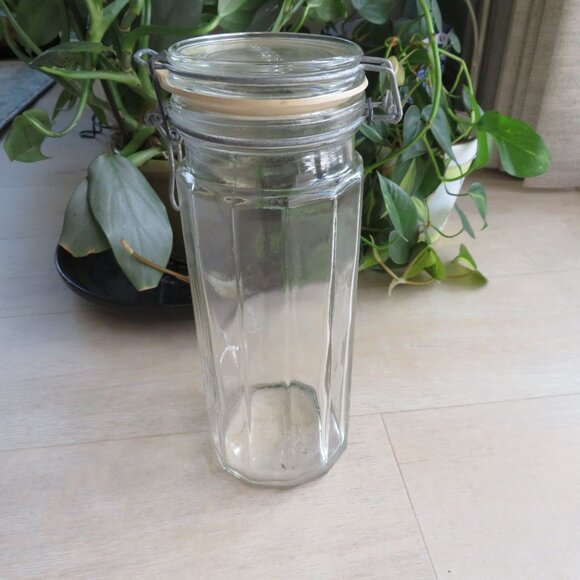 Hermetic Clear Paneled Glass Canister Jar Rubber Seal Wire Hinge 1.5L Italy Made - Picture 3 of 14